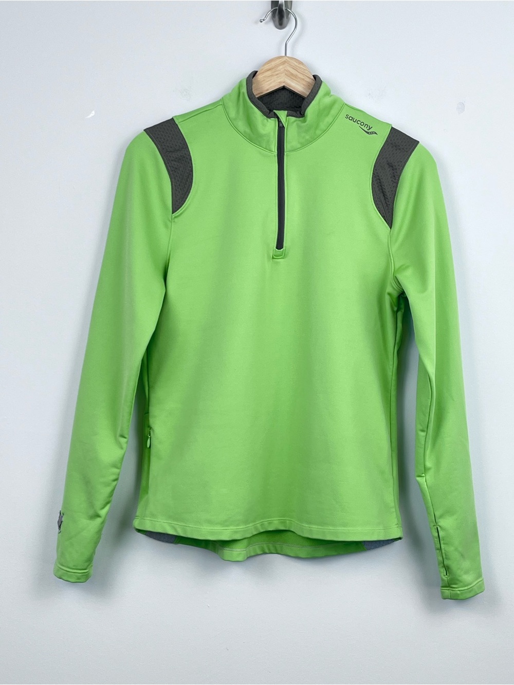 Saucony Women's Lime Green Performance 1/4 Zip Pullover Top Size M; Activewear